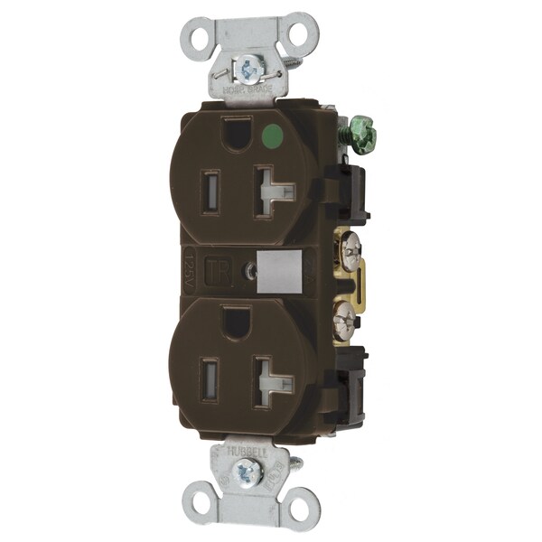 Duplex Straight Blade Receptacle, 5-20R, 20 A, 125V AC, 2 Pole, 3 Wire, Flush Mount, Grounded
